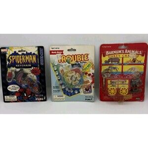 Vintage Novelty Keychain Lot of 3: Barnum’s Animals, Trouble, and Spider-man
